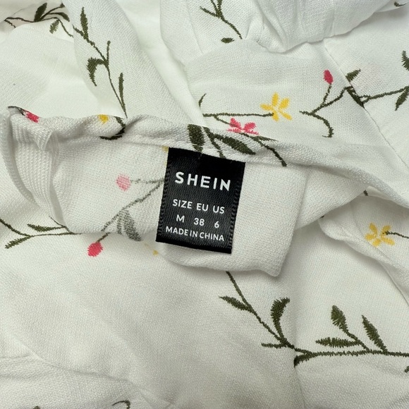 SHEIN White Embroidered Cottagecore Maxi Dress Puff Long Sleeve Milkmaid Style M - Picture 5 of 5